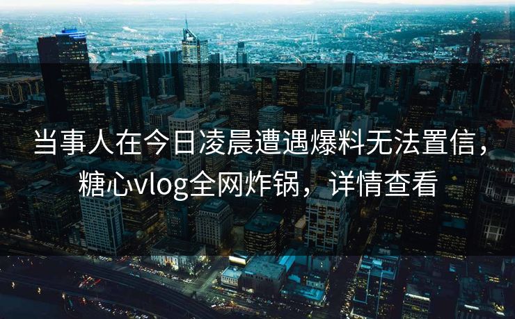 当事人在今日凌晨遭遇爆料无法置信，糖心vlog全网炸锅，详情查看