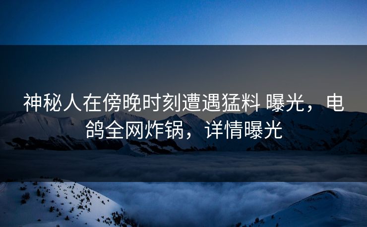 神秘人在傍晚时刻遭遇猛料 曝光，电鸽全网炸锅，详情曝光