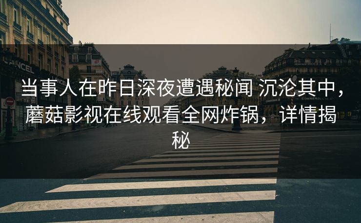 当事人在昨日深夜遭遇秘闻 沉沦其中，蘑菇影视在线观看全网炸锅，详情揭秘